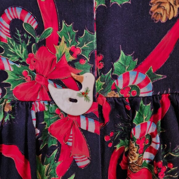 DOGWOOD LANE Holly Candy Cane Christmas Jumper Dress Pockets Ceramic Buttons M - Picture 7 of 12